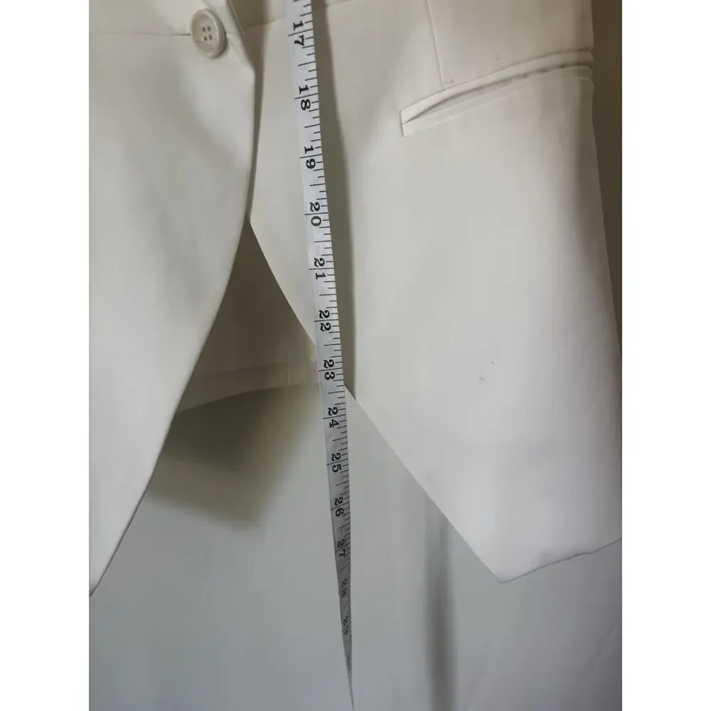 Elizabeth and James Blazer Jacket 6 White Fitted Womens 3/4 Ruched Sleeve Lined